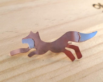 Copper and Sterling Silver Fox Brooch