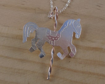 Sterling Silver and Copper Carousel Horse Necklace