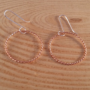 Sterling Silver and Copper Twisted Hoop Earrings image 1