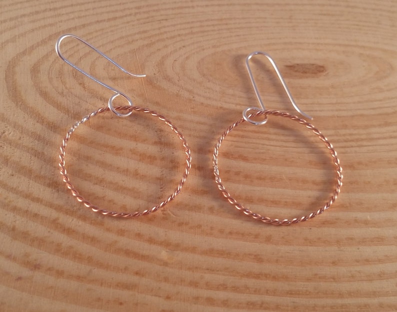 Sterling Silver and Copper Twisted Hoop Earrings image 1