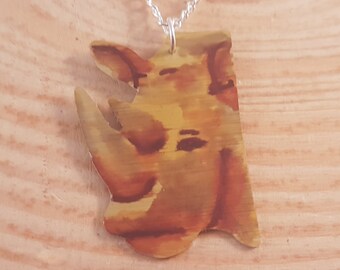 Hand Made Anodised Aluminium Rhino Necklace, Rhino Pendant, gift For Rhino Lovers, Gift For Animal Lovers, Hypoallergenic Jewellery