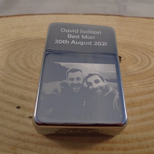 Photo Engraved Silver Coloured Cigarette Lighter, Engraved Gift, Best Man Gift, Wedding Party