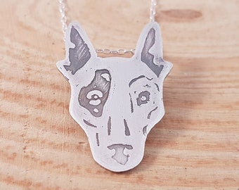 Sterling Silver Etched Bulldog Necklace