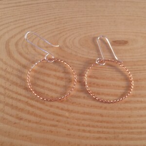 Sterling Silver and Copper Twisted Hoop Earrings image 2