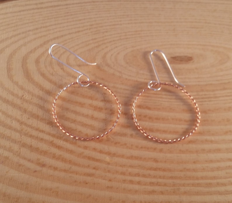 Sterling Silver and Copper Twisted Hoop Earrings image 2