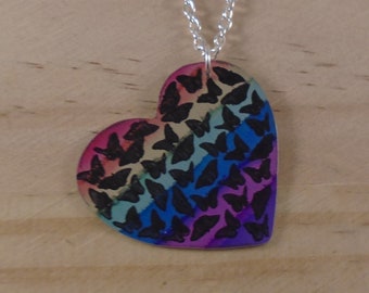 Anodised Aluminium Butterfly Heart Necklace