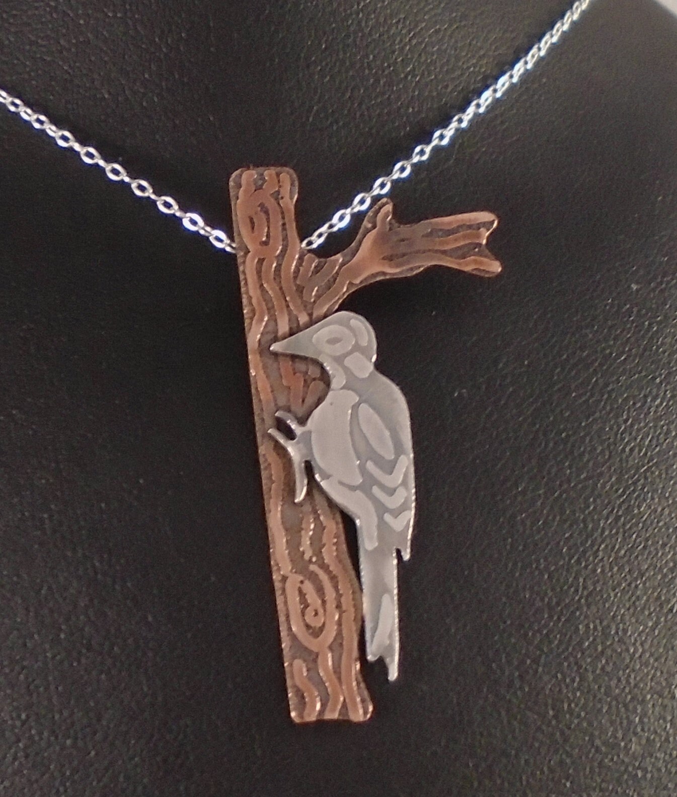 Sterling Silver and Copper Woodpecker Necklace Etsy