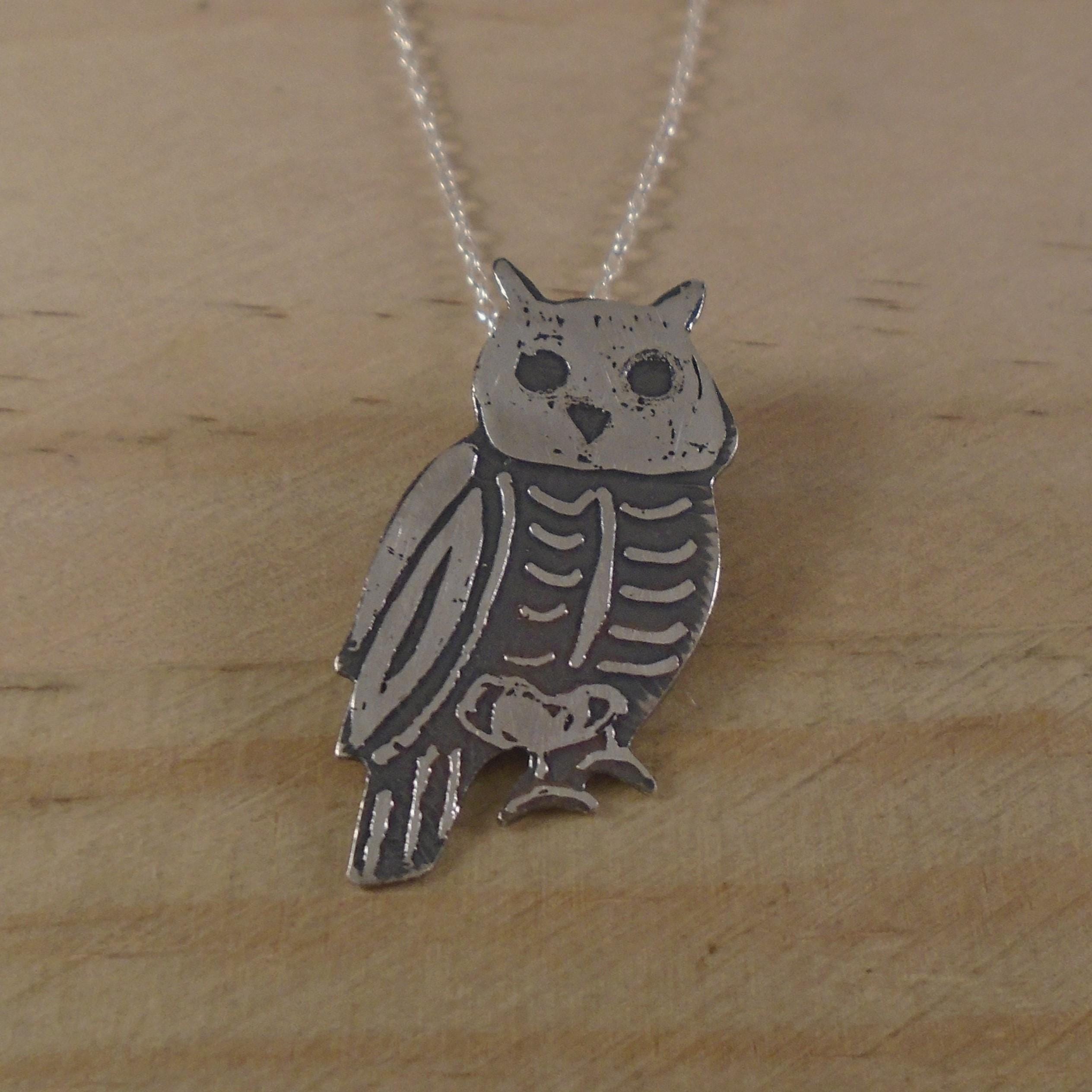 Sterling Silver Owl Skeleton Necklace