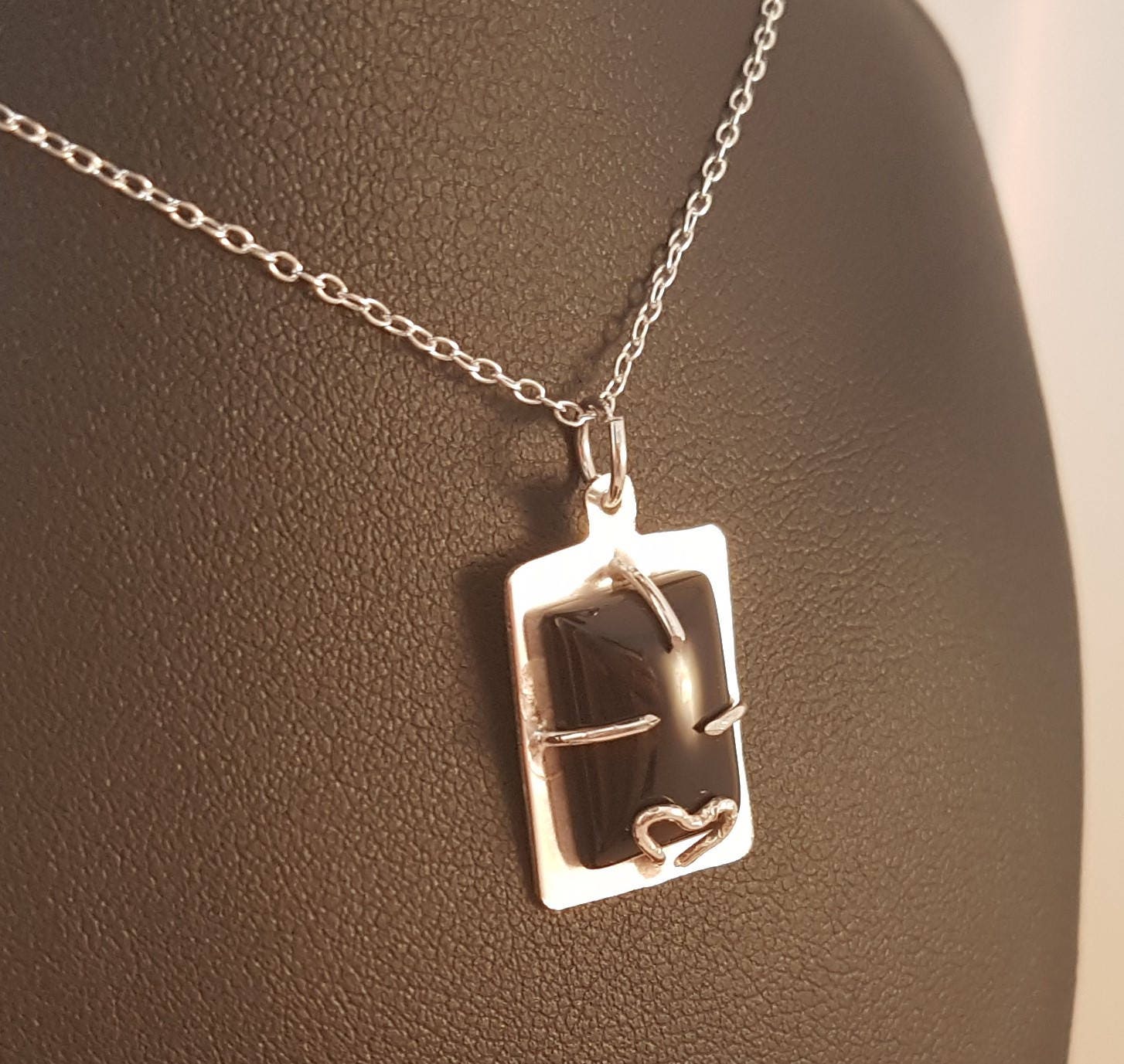 Handmade Sterling Silver Onyx Necklace: Heart Claw Pendant