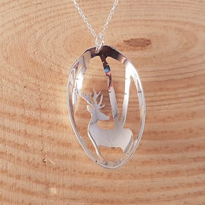 Hand Pierced Sterling Silver Stag Spoon Necklace - Upcycled Animal Jewelry