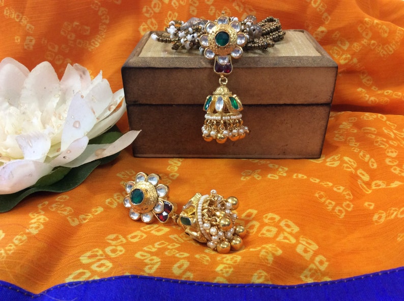 Gold Plated Kundan Jhumkas image 1