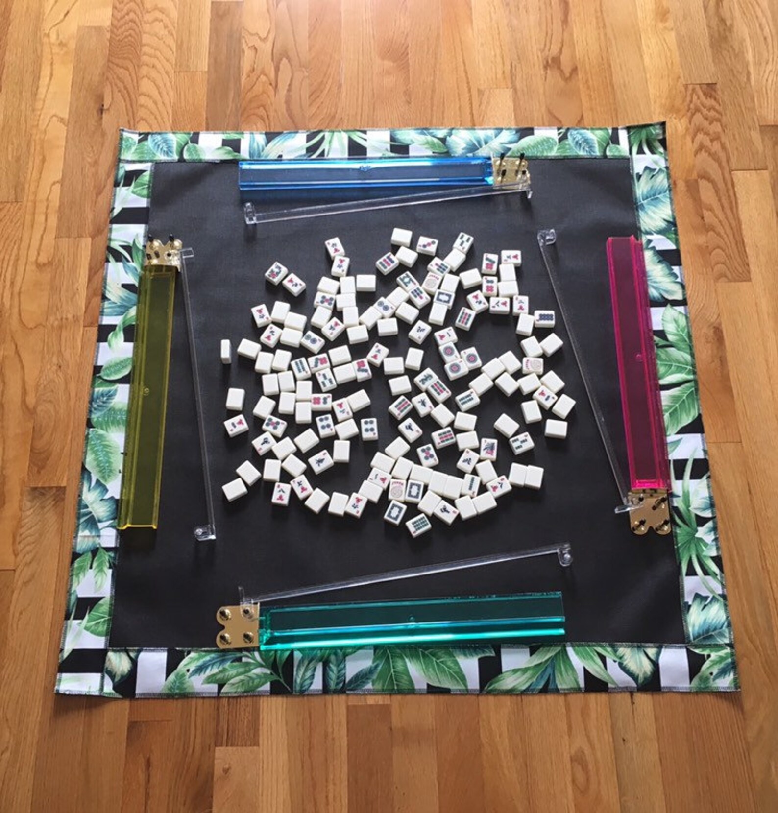 Mahjong Table Screen Mat in Green Leaf Designer Fabric Etsy