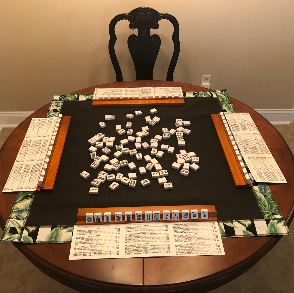 Mahjong Table Screen Mat in Green Leaf Designer Fabric Etsy