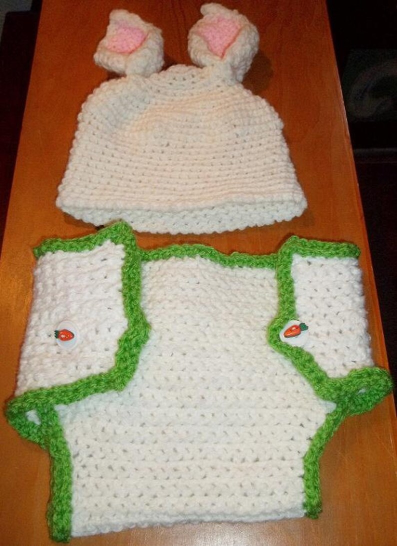 bunny tail Crochet carrots Spring photo prop costume bunny Easter Bunny Beanie Hat and Diaper Cover plain face