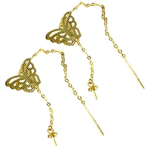 Butterfly Designed 18K Solid Yellow Gold Sliding Pearl Earrings Settings