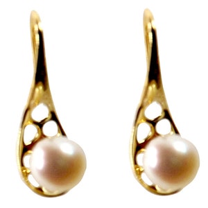 Elegant 18K Solid Yellow Gold Dangling Pearl Earrings Settings
