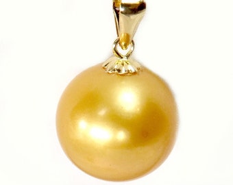 Edison Golden Huge 10-17mm Truly Round Pearl Pendant in 18K Solid Yellow Gold