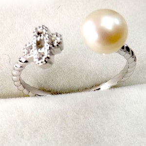 Cross Shaped Adjustable 925 Sterling Silver with Pearl Ring