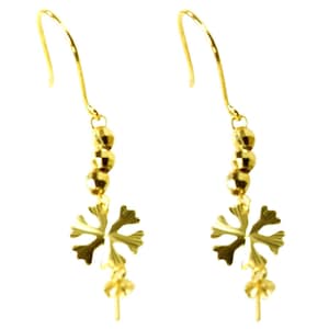 18K Solid Yellow Gold Leaf Design Gorgeous Dangling Pearl Earrings Settings