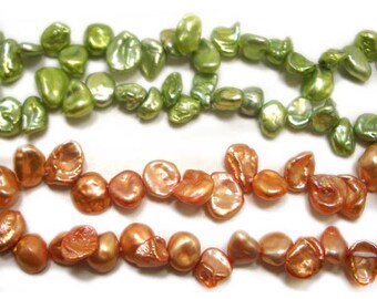 Green and Orange 5-7mm Keshi Seed Pearl Strand