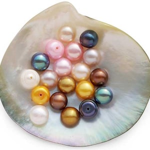 9-10mm Half-Drilled AA Button Pearls in Various Colors