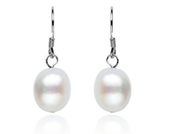 Large 9-10mm Baroque Pearl Earrings 925 Silver