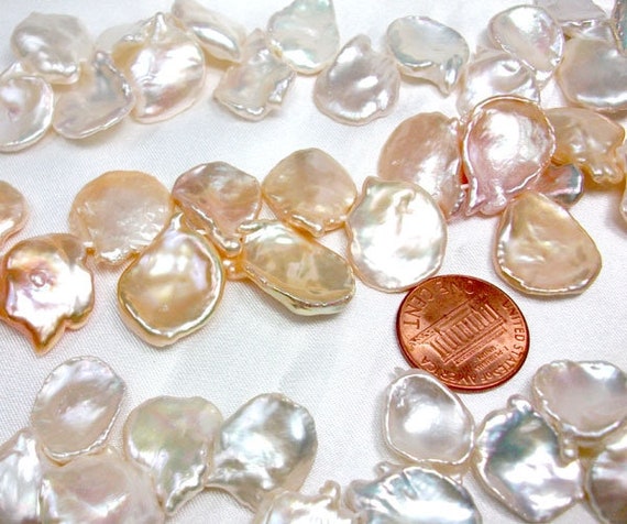 Mauve Thin and Large Beautiful Keshi Pearl Strands 17-19mm Rare