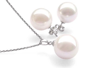 South Sea Shell Pearl Necklace and Earrings Sterling Silver Set