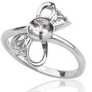 Bowknot Shaped Pearl Ring Setting 925 Silver