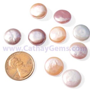 11-12mm Loose AAA Coin Pearl Undrilled Half-Drilled or Center Drilled High Quality White, Pink or Mauve Color Genuine Pearl