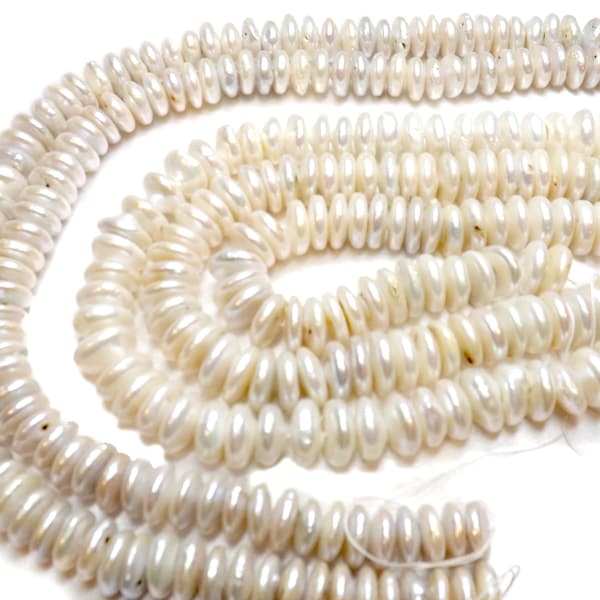 Center Drilled Round White Coin Pearl Strand Large 13-14mm, 14-15mm or HUGE 16-18mm Sizes
