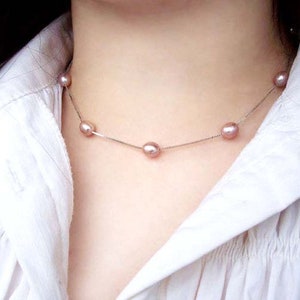 White, Black, Pink, Chocolate All Colored Genuine Pearl Tin Cup Sterling Silver Necklace 15.5in or 17.5in Long