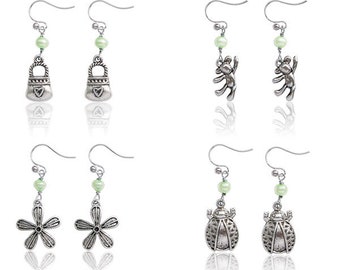 4-5mm Genuine Green Baroque Pearl in Antique Pewter 925 Sterling Silver Earrings. Various Shapes