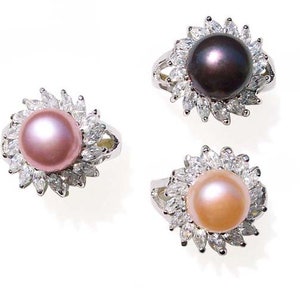 10-10.5mm Pearl Sterling Silver Ring 4 Colors