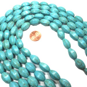 10x16mm Edged Stabilized Turquoise Beads in Tube Shape on Temporary Strands