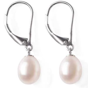 7-8mm Large Drop Pearl Silver Leverback Earrings
