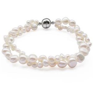 2-Row 4-5mm and 7-8mm Baroque Various Colored Pearl Bracelet with an Easy-Wearing Magnetic Clasp