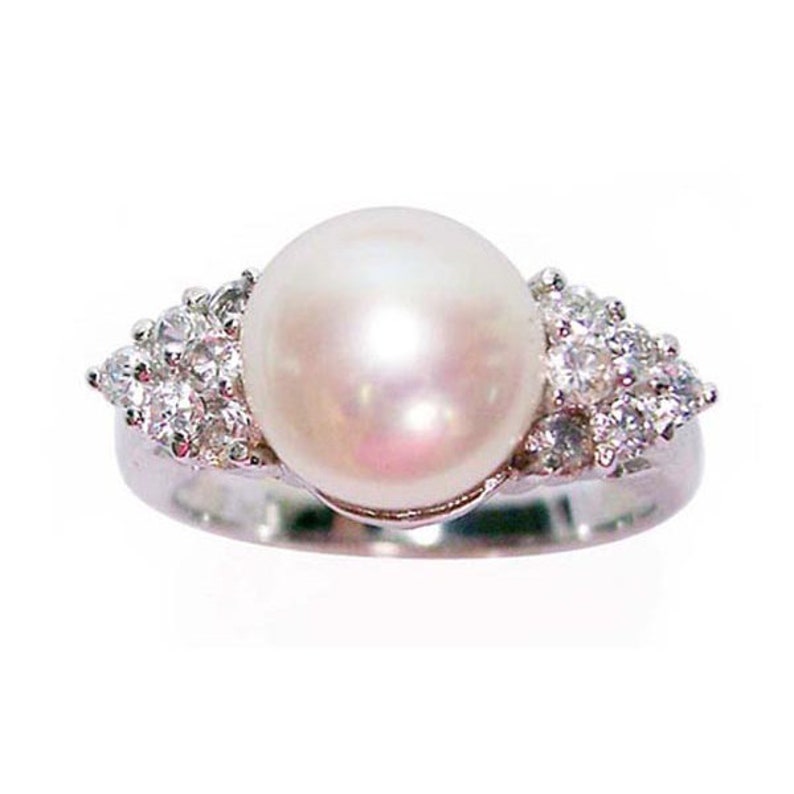 88.5mm Pearl Sterling Silver Ring With Shining Cz Diamonds on Etsy