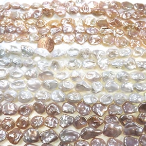 12-15mm High AAA- Quality High Luster Large Baroque White, Pink Or Mauve Colored Pearls on a Strand