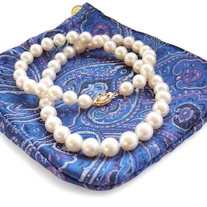 Large 8-8.5mm High Quality Pearl Necklace White or Black Pearls 14K Sold Yellow or White Gold