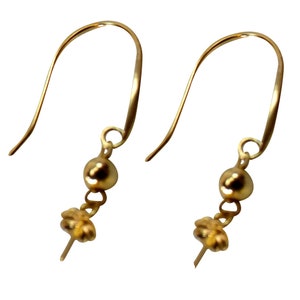18k Yellow Gold Dangling Pearl Earring Settings with Stylish Ear Wire