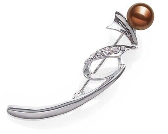 Pearl Brooch in CZ Diamonds 4 Colors of Pearls