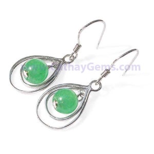 6-7mm Genuine Jade Earrings in Double Hoops 925 Sterling Silver