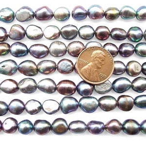 8-9mm White Pink Mauve and Black AA+ Baroque Pearl Strands