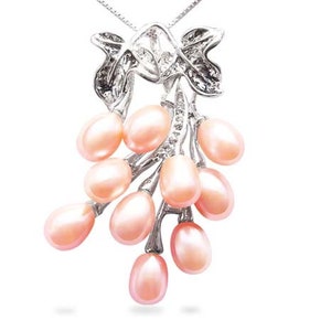 Clustered 10 Pearl Pendant with 16 Inch Sterling Silver Chain