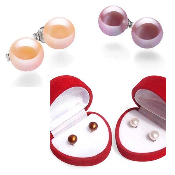 Real 7-8mm or 8-9mm Pearl Stud Earrings 925 Sterling Silver White Pink Red Green Black Blue All Colored Pearls