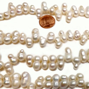 Top Drilled Peanut Shaped 8x14mm Pearls on a Loose Temporary Strung Strand