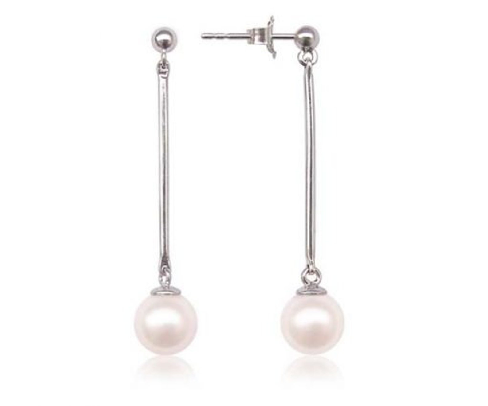 Long Dangling 78mm Round Pearl Earrings 14K Solid Gold Etsy