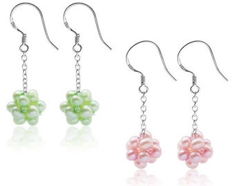 4-5mm Baroque Pearl and Antiqued Pewter Earrings 925 Silver