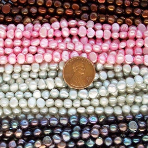 Chocolate, Pink, Silver Grey and Black 5-6mm Baroque Shaped Pearl Strands